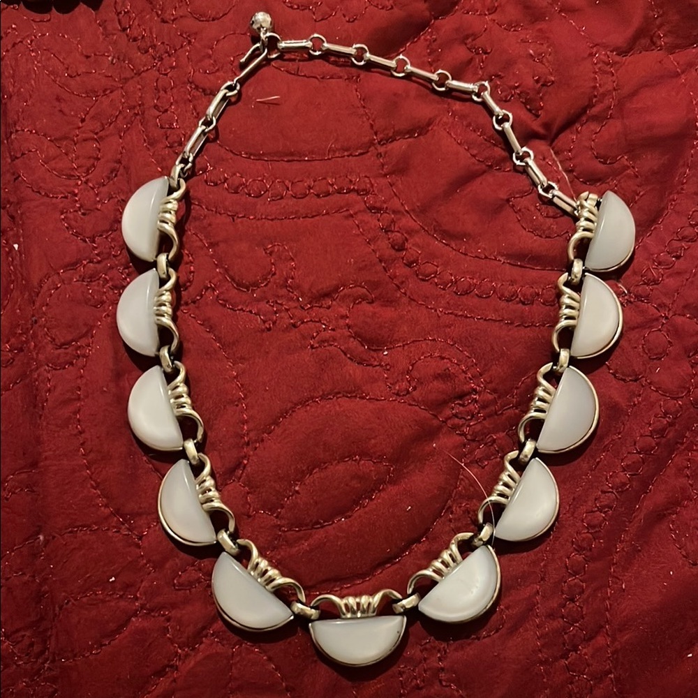 Coro signed Elegant Silver and White Shimmer Necklace